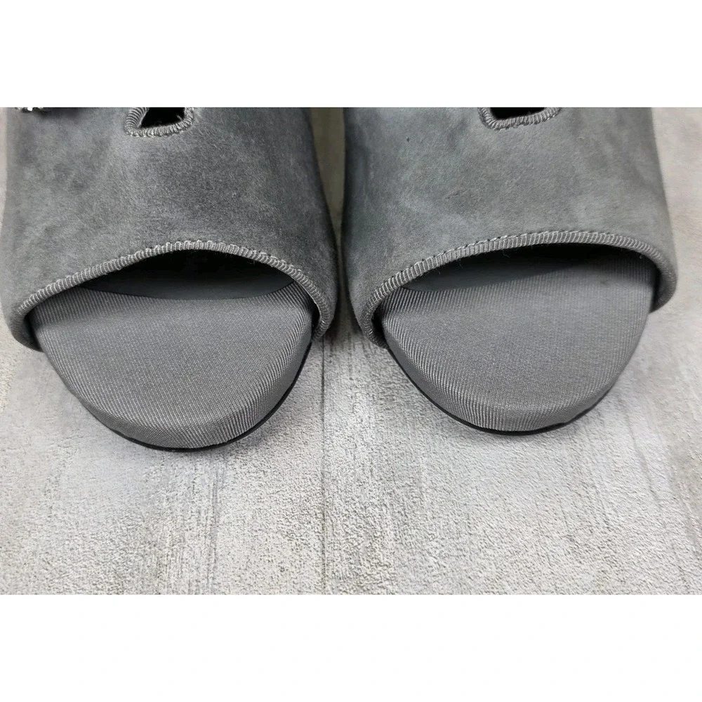 White House Black Market Marlee Open Toe Smoked Pearl Suede Buckle Booties Sz 9M